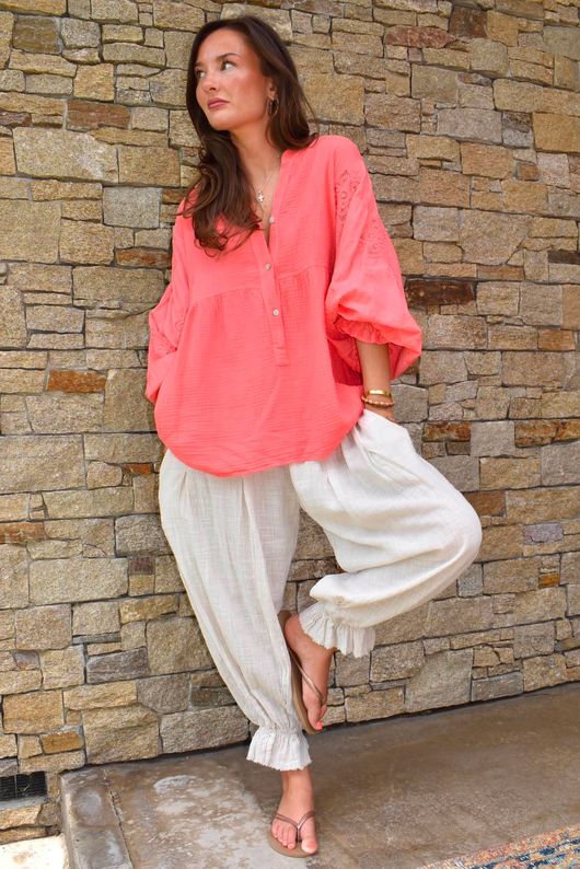 Mimi Pillow Cotton Batwing Blouse Watermelon 